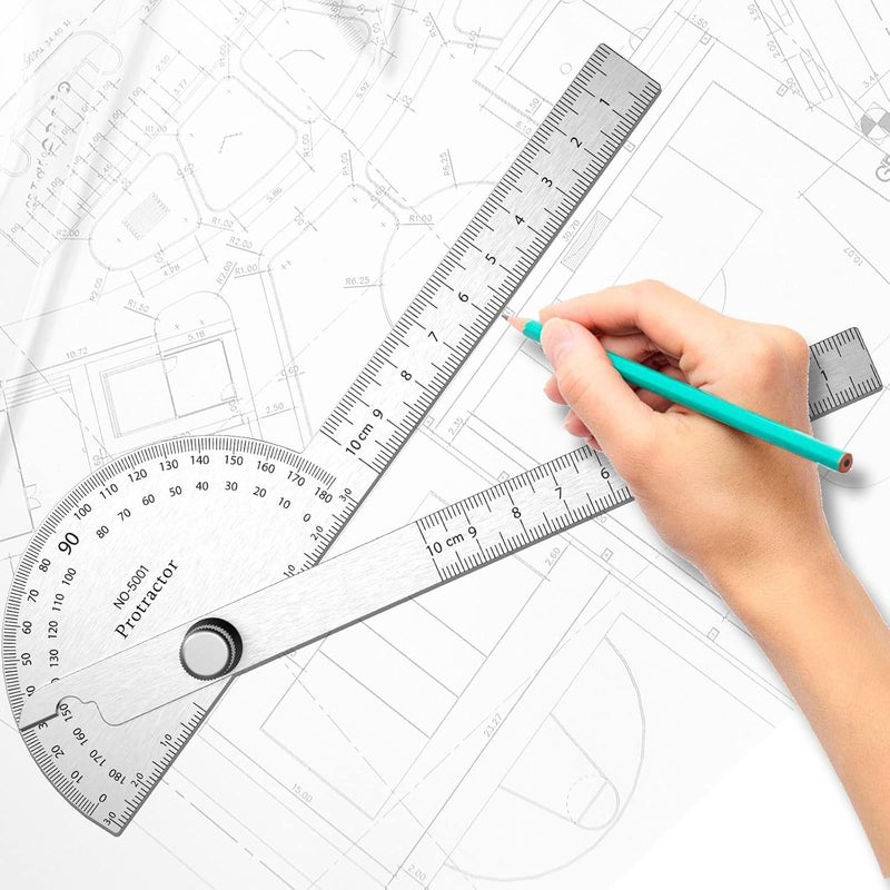 ForoGore Stainless Steel Protractor 180 Degrees Two Arm Ruler Adjustable Angle Protractor Woodworking Ruler Craftsman Angle Measure Tool (10 cm/ 3.94 Inch) - Image 3